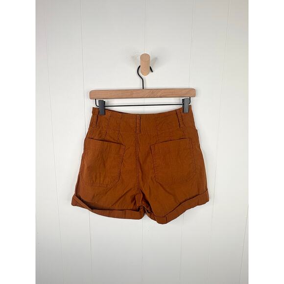 Anthropologie Colette Linen Patch Pocket Shorts Size 26 High Rise Rust - Picture 10 of 11